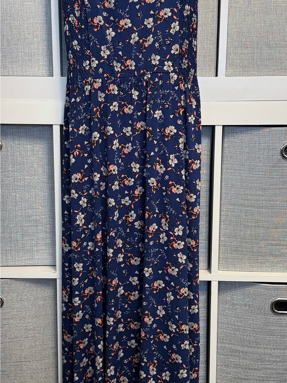 Kaileigh Navy Floral Maxi Dress with Peach and Cream Blooms